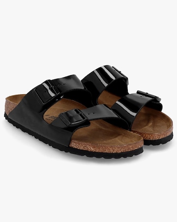 Birkenstock Arizona Birko-Flor Black Patent Two Bar Mules Narrow Width