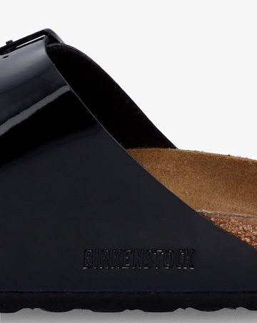 Birkenstock Arizona Birko-Flor Black Patent Two Bar Mules Narrow Width