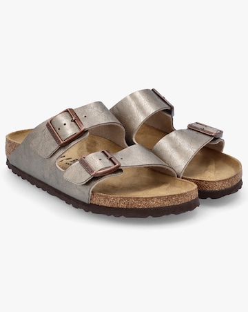 Birkenstock Arizona Birko-Flor Graceful Taupe Two Bar Mules Narrow Width