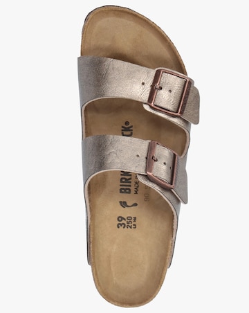 Birkenstock Arizona Birko-Flor Graceful Taupe Two Bar Mules Narrow Width