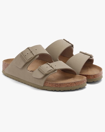 Birkenstock Arizona Birko-Flor Faded Khaki Two Bar Mules Narrow Width