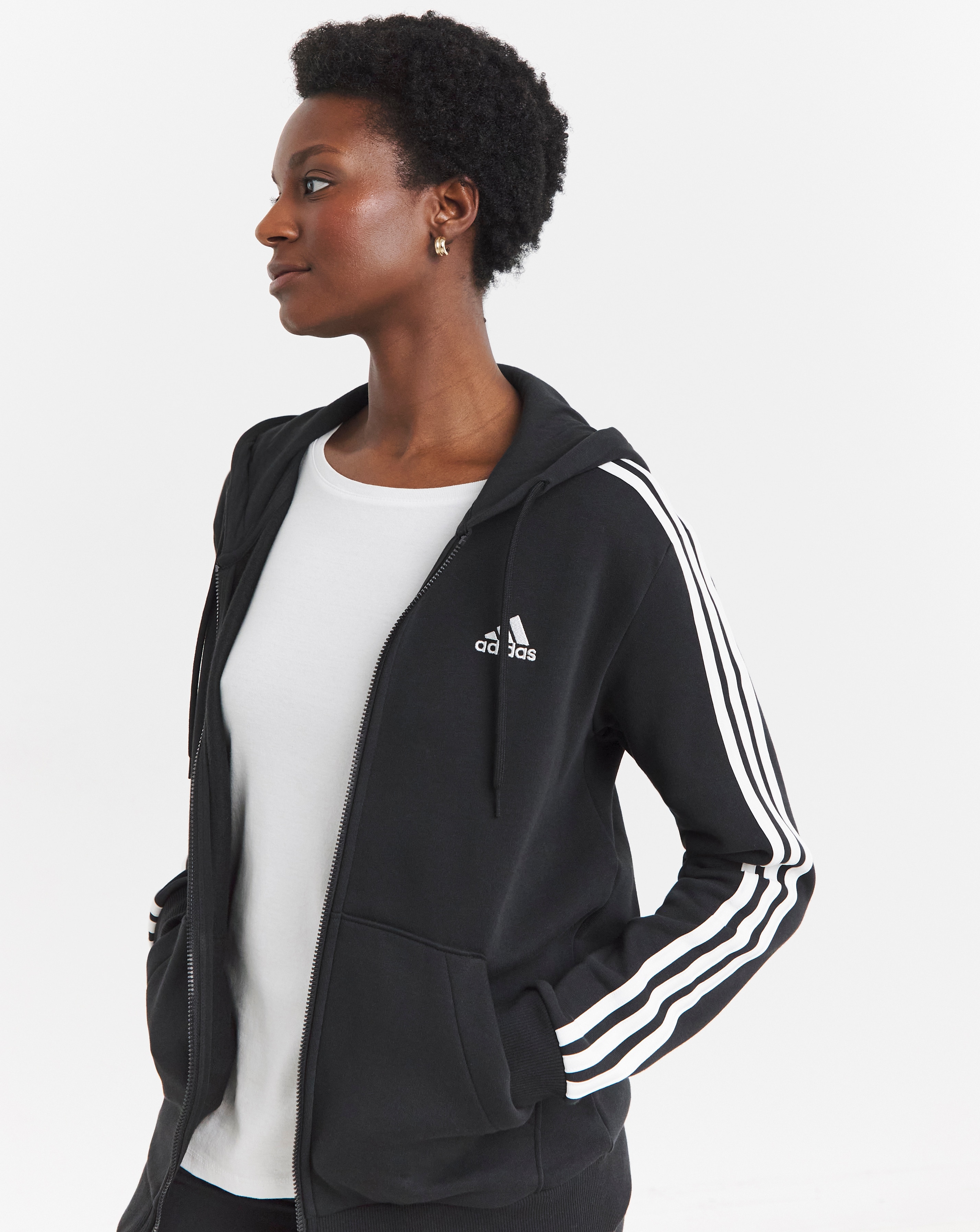 adidas 3 Stripes Fleece Full Zip Hoodie