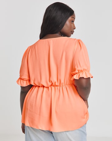 Peach Ruched Front Short Sleeve Top