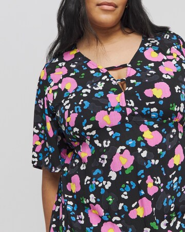 Black Animal Print Angel Sleeve Crinkle Top