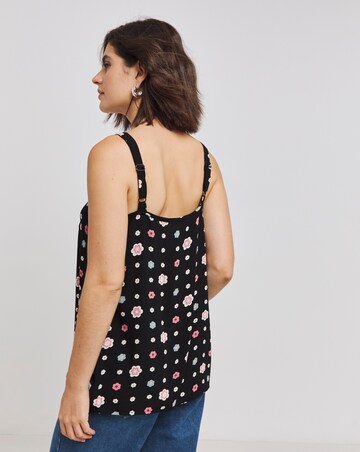 Floral Print Ladder Trim Crinkle Cami