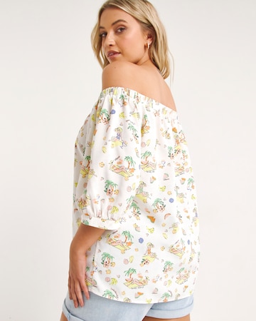 Holiday Print Puff Sleeve Bardot Top