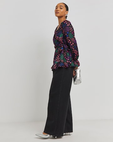 Star Jacquard Wrap Blouse with Frill Cuffs