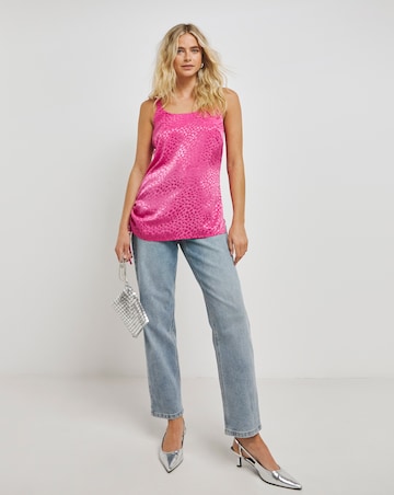 Pink Satin Jacquard Cami with Side Ruching Detail