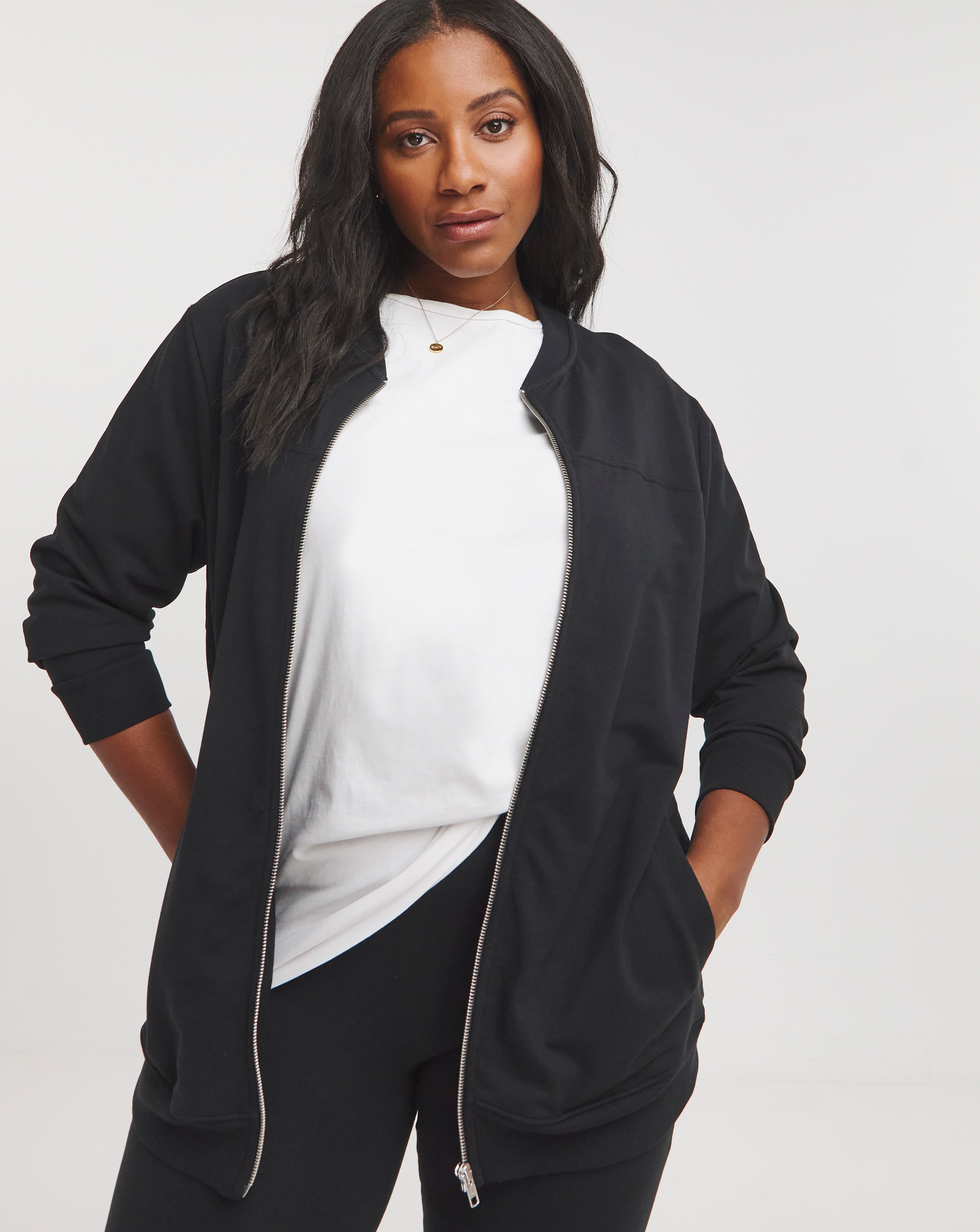Black Zip Front Jersey Bomber