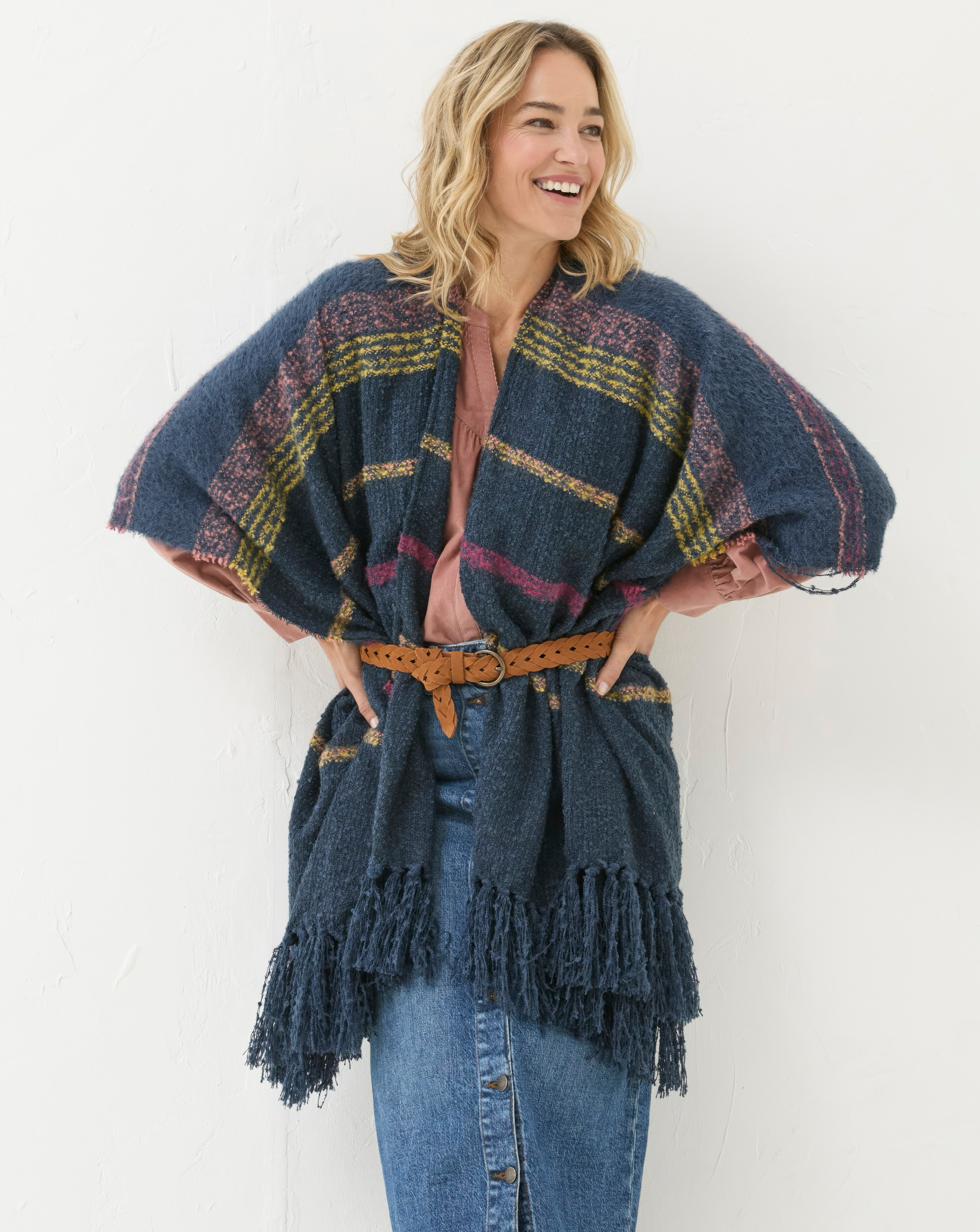 FatFace Stripe Boucle Cape