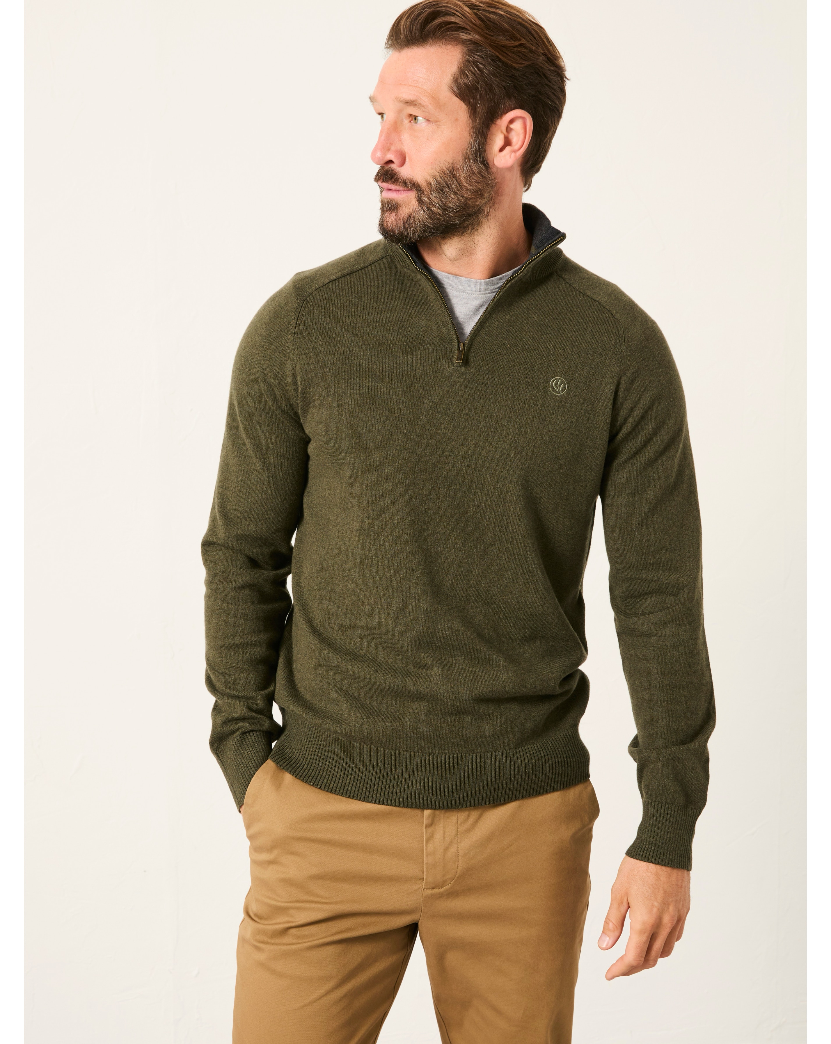 FatFace Rye 1/2 Neck Jumper - Green