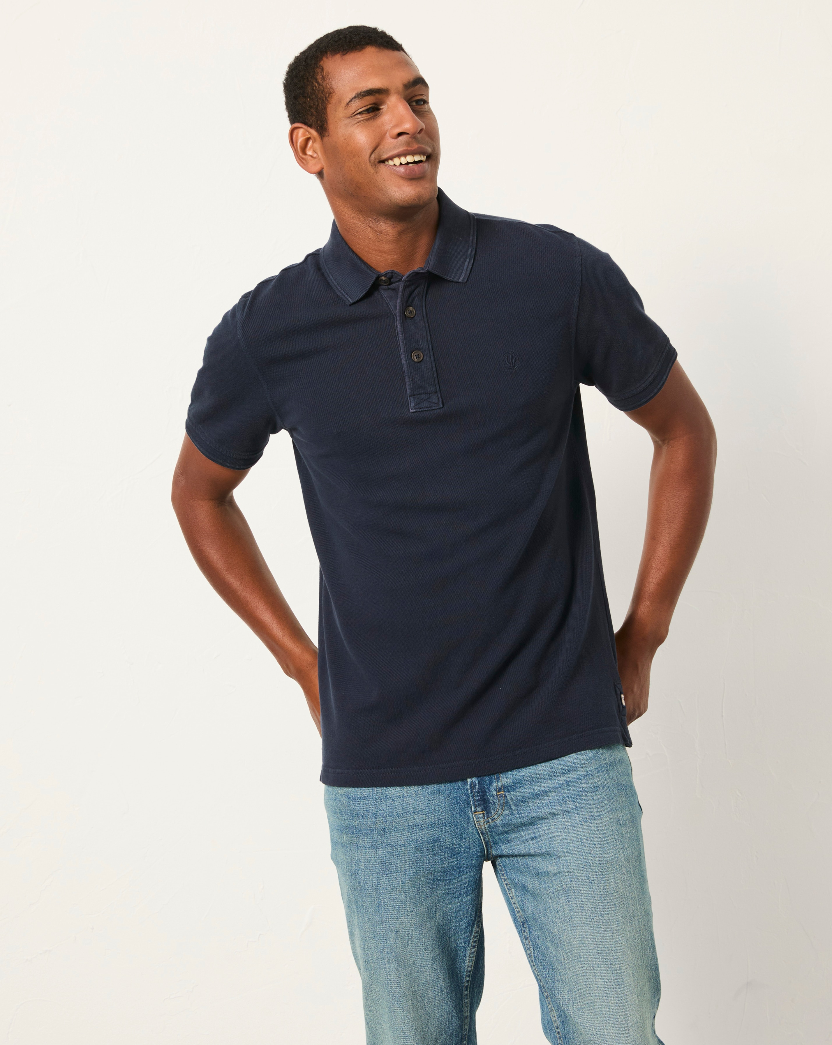 FatFace Short Sleeve Pique Polo - Navy