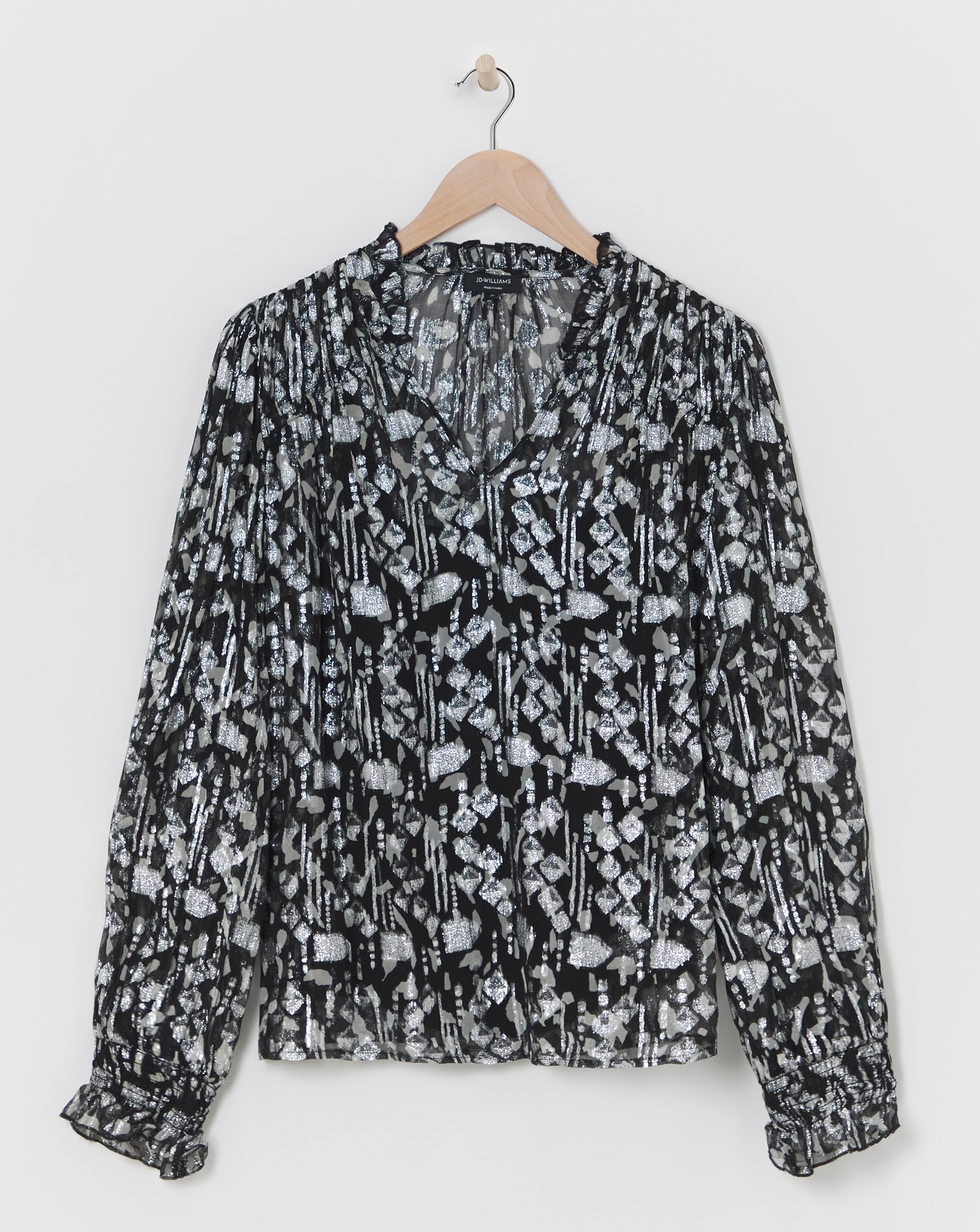 V Neck Metallic Jaquard Blouse