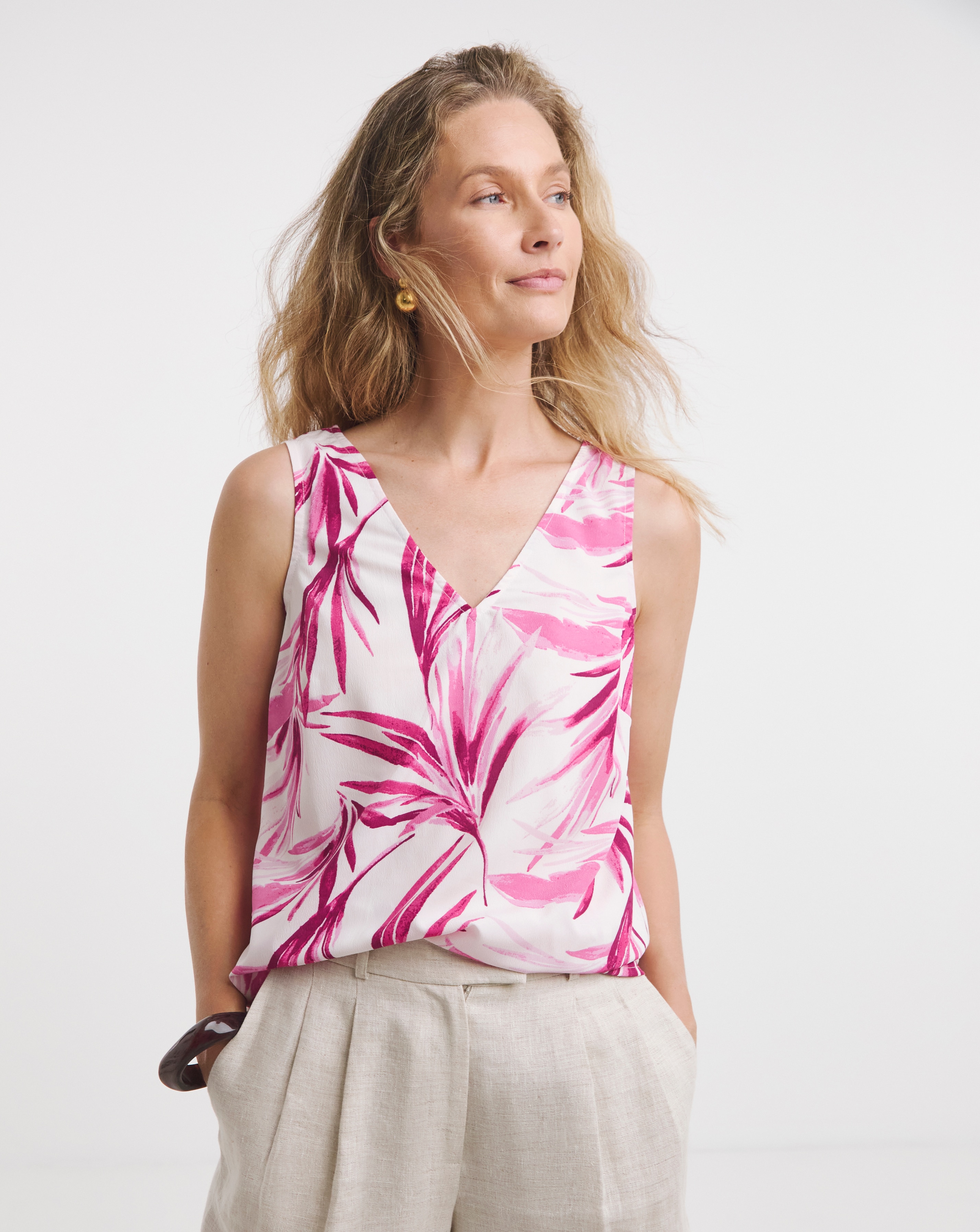 Printed V Neck Woven Vest