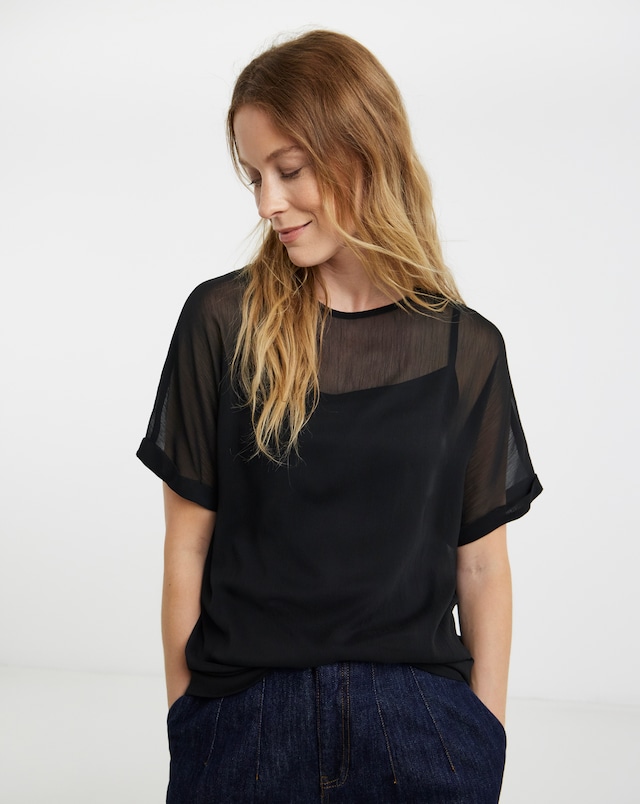 Boxy Chiffon Top - Black
