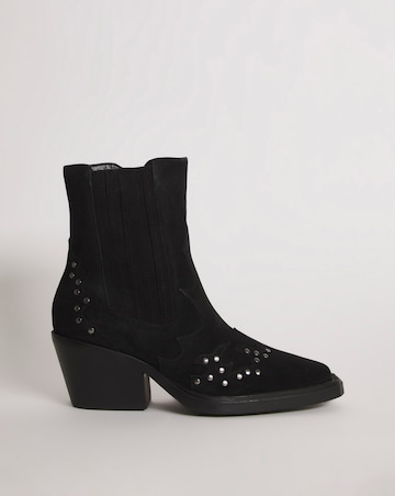 Zia Suede Studded Western Cowboy Ankle Boots - Wide Fit (E)
