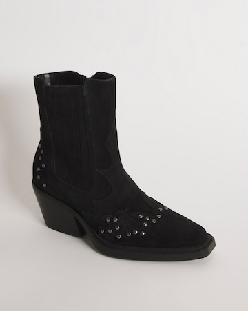 Zia Suede Studded Western Cowboy Ankle Boots - Wide Fit (E)