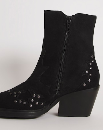 Zia Suede Studded Western Cowboy Ankle Boots - Wide Fit (E)