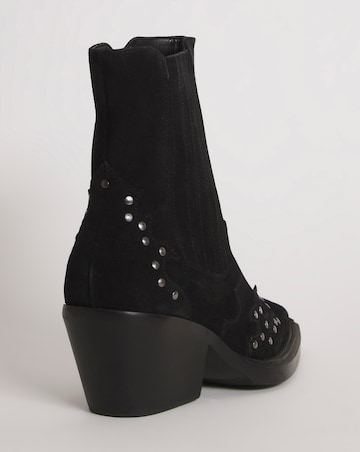 Zia Suede Studded Western Cowboy Ankle Boots - Wide Fit (E)