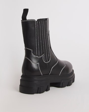 Hali Leather Embroidered Chunky Ankle Boots - Wide Fit (E)