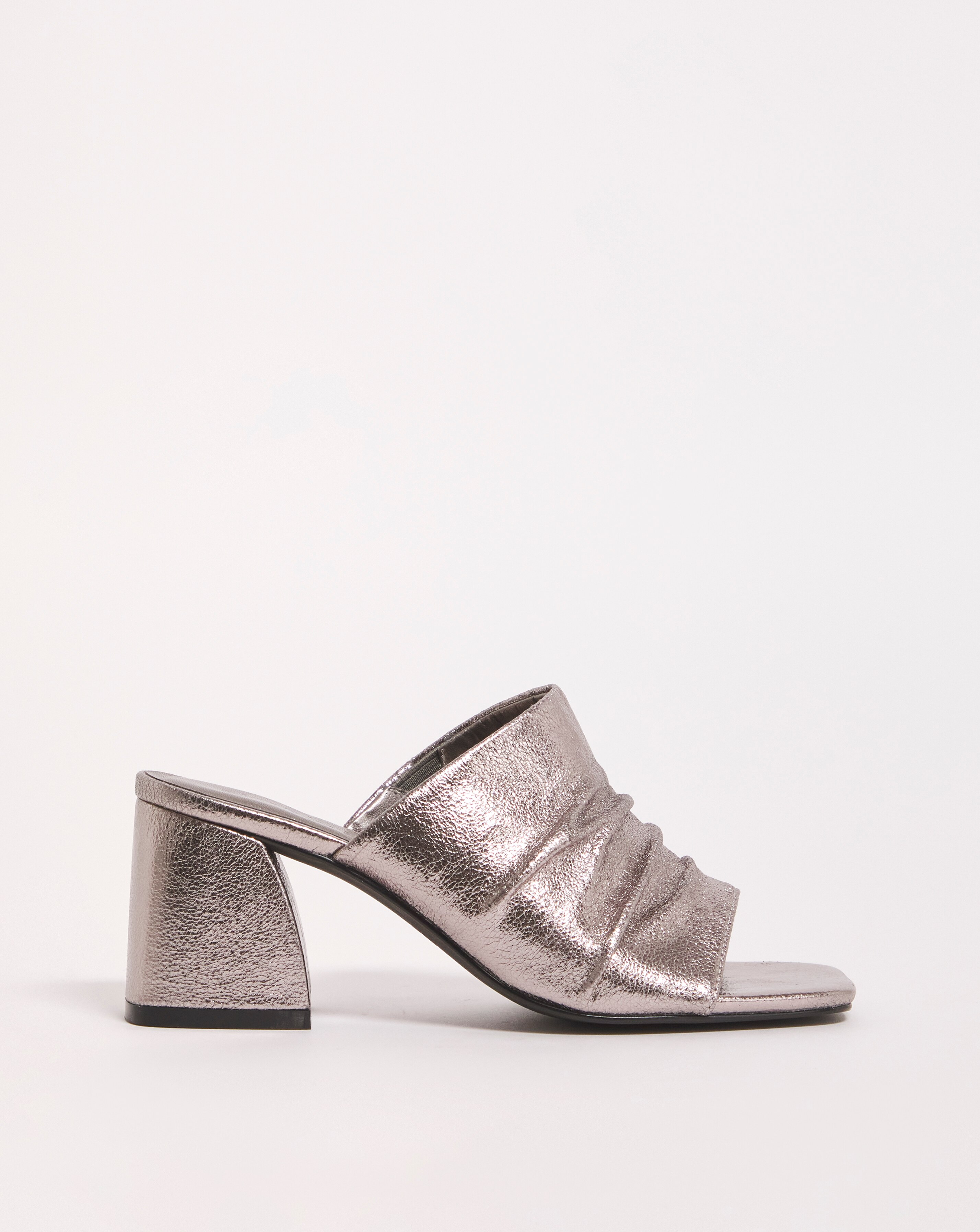 Elissa Metallic Ruched Heeled Mule Sandals - Wide Fit (E)