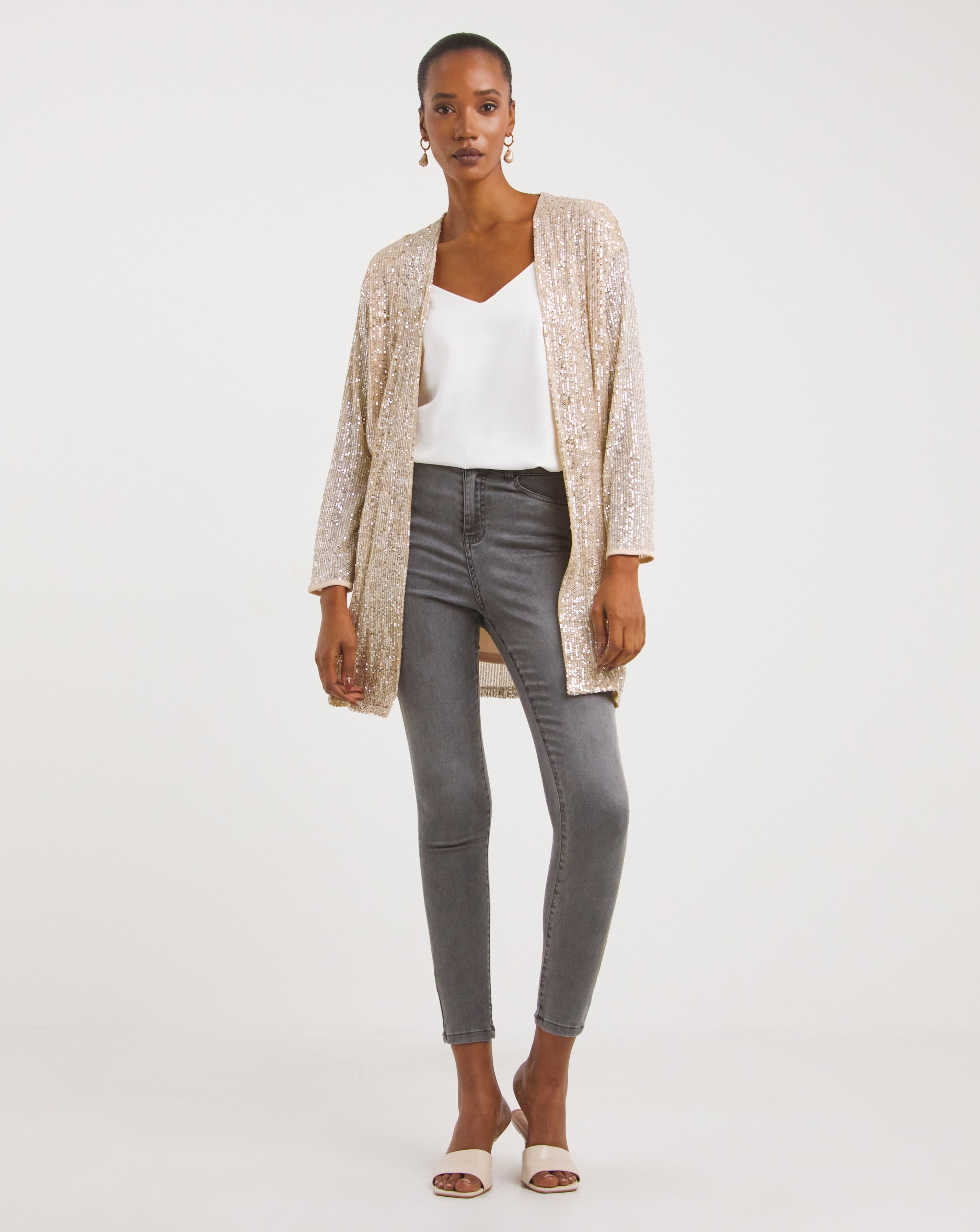 Champagne Edge To Edge Sequin Cardigan 
