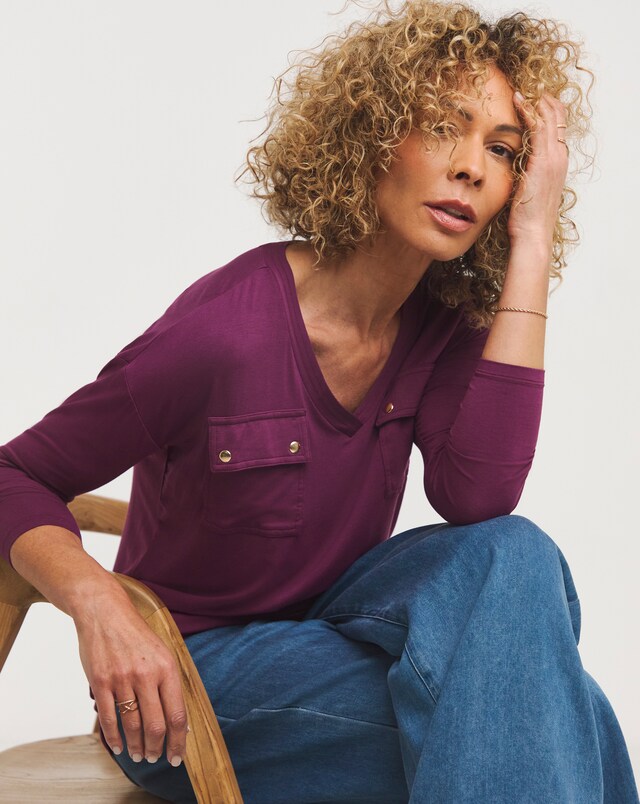 Utility Pocket Long Sleeve Mulberry Top - Mulberry
