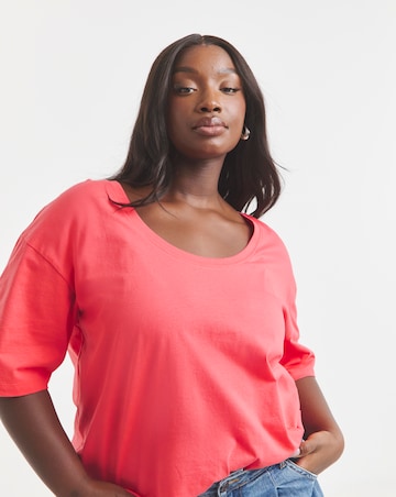 Simply Be Washed Red Scoop Neck Pure Cotton T-Shirt