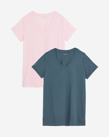 Simply Be Charcoal & Pink 2 Pack V Neck Longline Pure Cotton T-Shirts