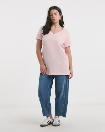 Simply Be Charcoal & Pink 2 Pack V Neck Longline Pure Cotton T-Shirts