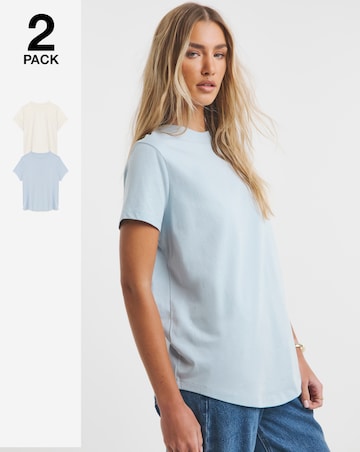 Simply Be Blue & Ecru 2 Pack Curved Hem Longline Pure Cotton T-Shirts