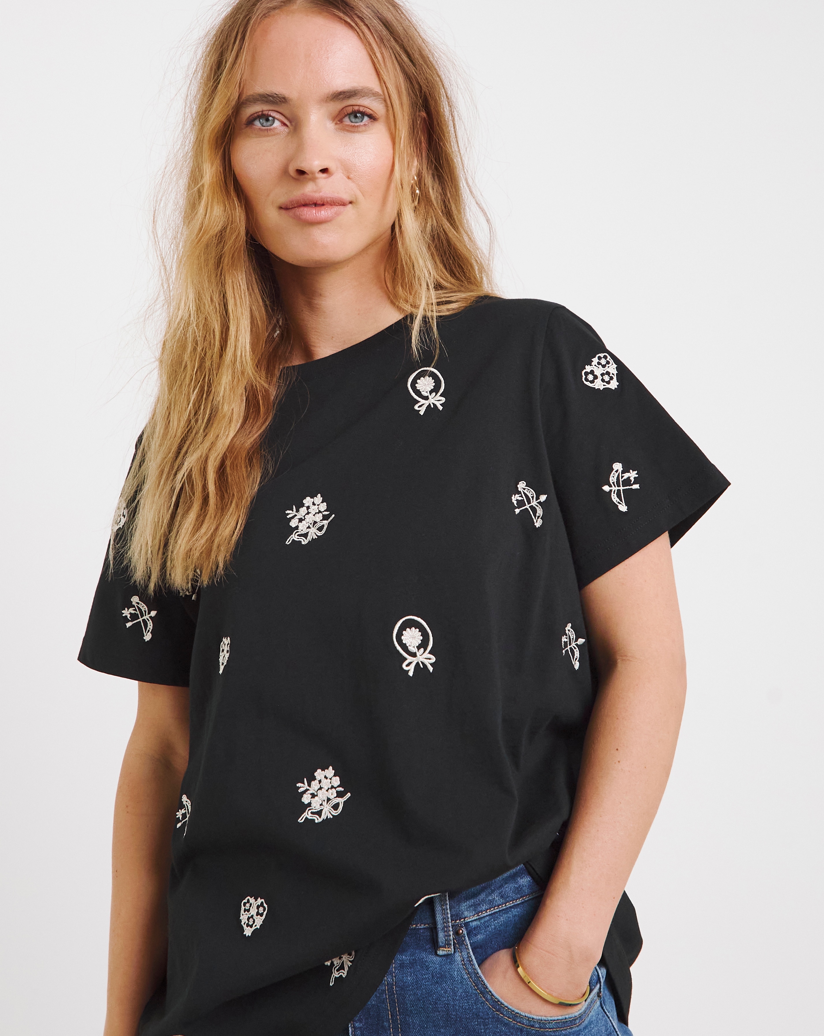 Simply Be Ditsy Embroidered T-Shirt
