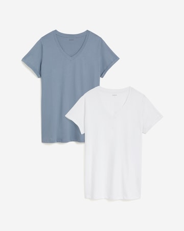 Simply Be White & Blue 2 Pack Longline Pure Cotton V Neck T-Shirts