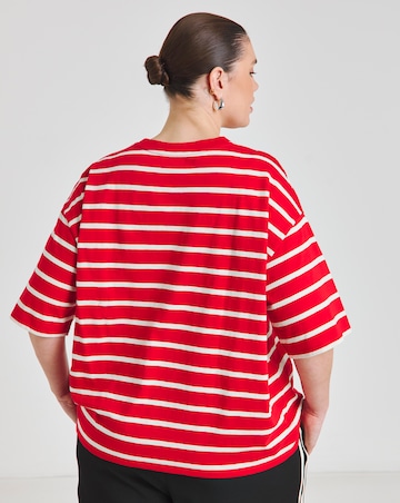 Simply Be Red & Ecru Stripe Pure Cotton Crew Neck T-Shirt