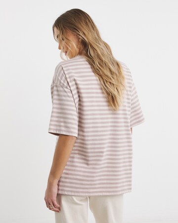 Simply Be Mocha & Ecru Stripe Oversized Slouchy Crew Neck T-Shirt