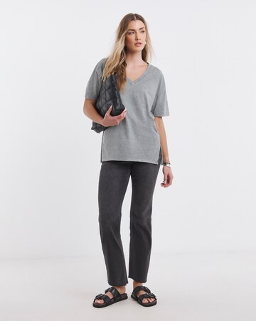 Simply Be Acid Wash Grey Oversized Slouchy Pure Cotton V Neck T-Shirt