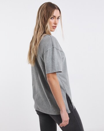 Simply Be Acid Wash Grey Oversized Slouchy Pure Cotton V Neck T-Shirt
