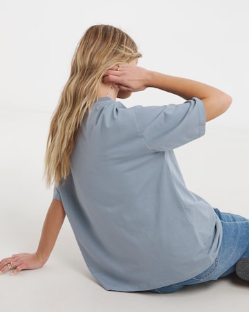 Dusty Blue Oversized Slouchy Pure Cotton Crew Neck T-Shirt