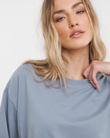 Dusty Blue Oversized Slouchy Pure Cotton Crew Neck T-Shirt