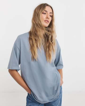 Dusty Blue Oversized Slouchy Pure Cotton Crew Neck T-Shirt