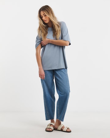 Dusty Blue Oversized Slouchy Pure Cotton Crew Neck T-Shirt