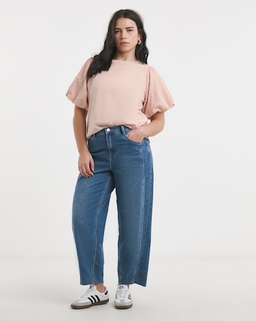 Simply Be Pale Pink Broderie Sleeve Crew Neck T-Shirt