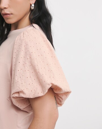 Simply Be Pale Pink Broderie Sleeve Crew Neck T-Shirt