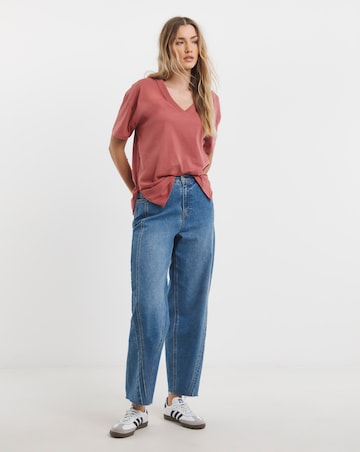 Simply Be Rose Oversized Slouchy V Neck Pure Cotton T-Shirt