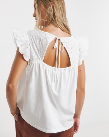 Simply Be White Broderie Frill Sleeve Top with Tie