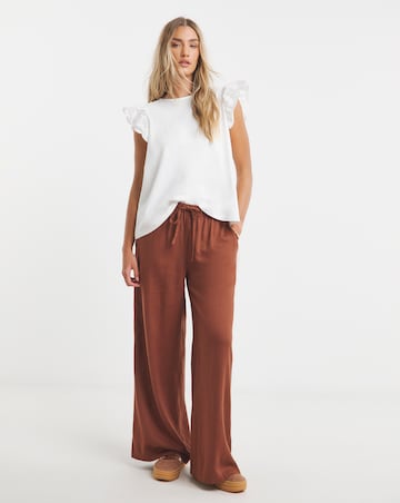 Simply Be White Broderie Frill Sleeve Top with Tie