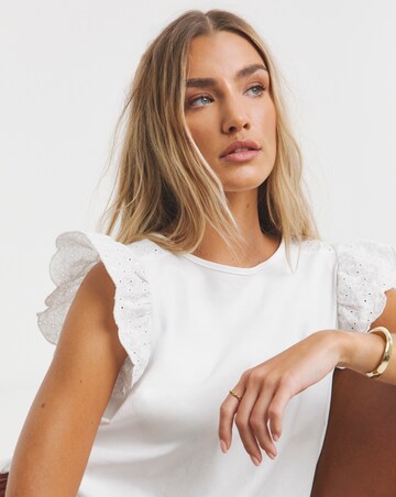Simply Be White Broderie Frill Sleeve Top with Tie