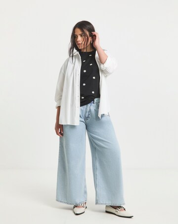 Simply Be Black Ditsy Daisy Embroidery T-Shirt