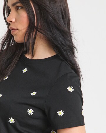 Simply Be Black Ditsy Daisy Embroidery T-Shirt