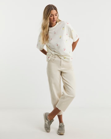 Simply Be Ecru Fruit Embroidered T-Shirt